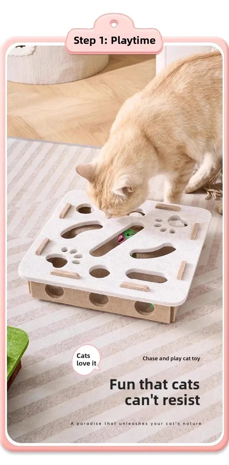 Interactive Cat Puzzle Box Toy with Rolling Balls – Indoor Hunting & Exercise Game