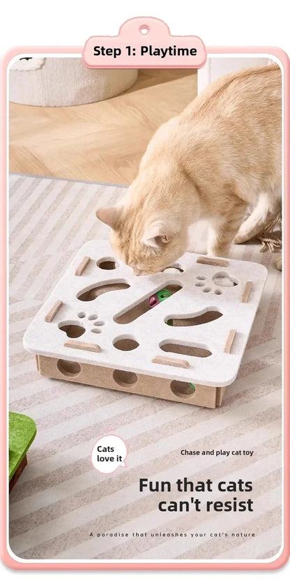 Interactive Cat Puzzle Box Toy with Rolling Balls – Indoor Hunting & Exercise Game