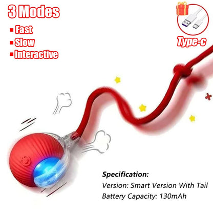 Smart Rolling Ball Cat Toy – Rechargeable Automatic Interactive Toy with Faux Tail