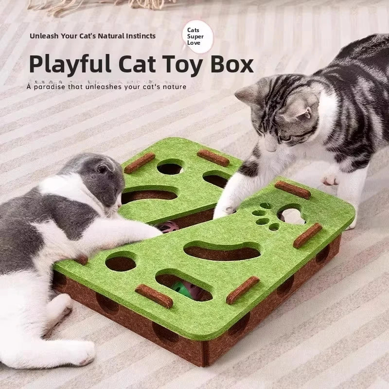 Interactive Cat Puzzle Box Toy with Rolling Balls – Indoor Hunting & Exercise Game