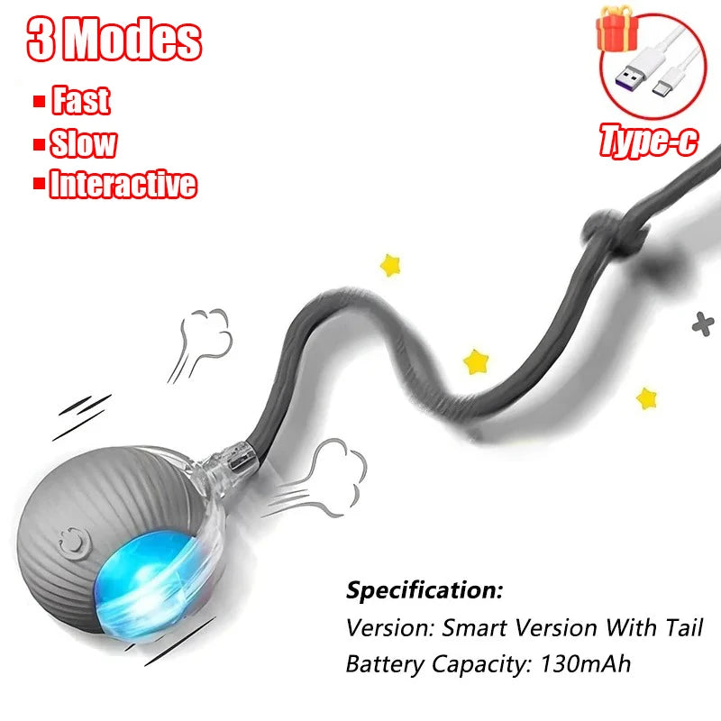 Smart Rolling Ball Cat Toy – Rechargeable Automatic Interactive Toy with Faux Tail