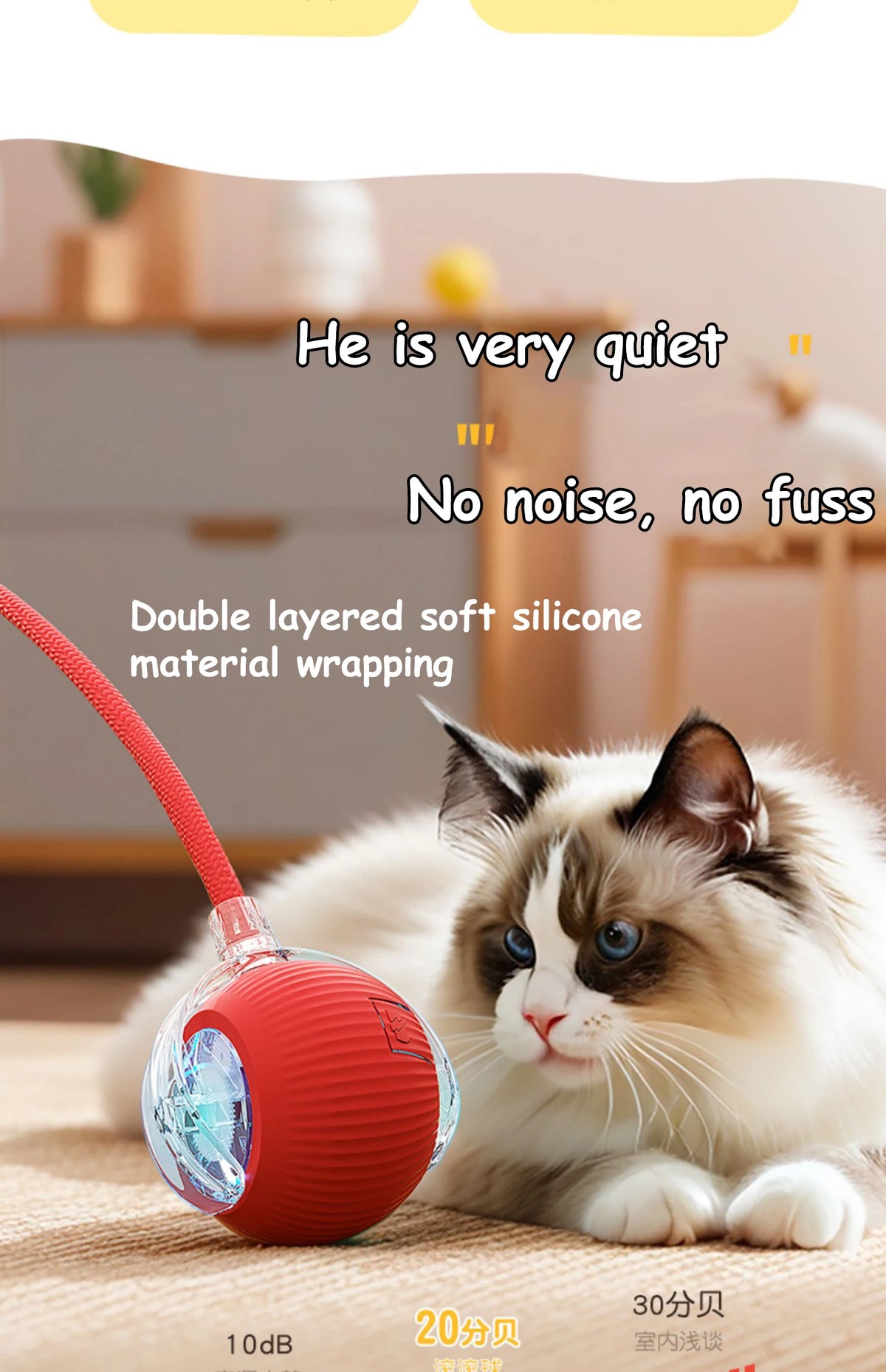 Smart Rolling Ball Cat Toy – Rechargeable Automatic Interactive Toy with Faux Tail