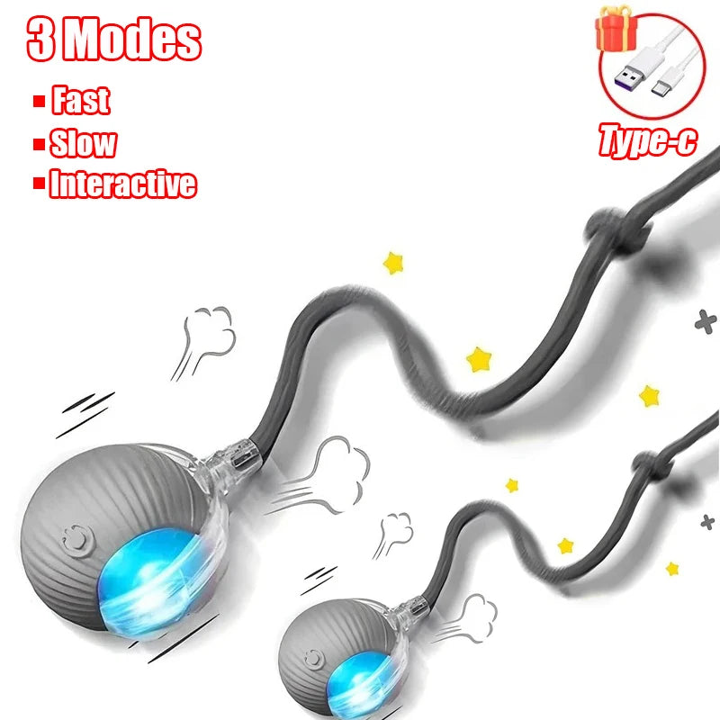 Smart Rolling Ball Cat Toy – Rechargeable Automatic Interactive Toy with Faux Tail