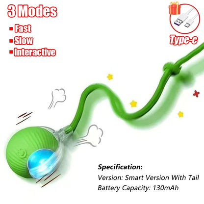 Smart Rolling Ball Cat Toy – Rechargeable Automatic Interactive Toy with Faux Tail