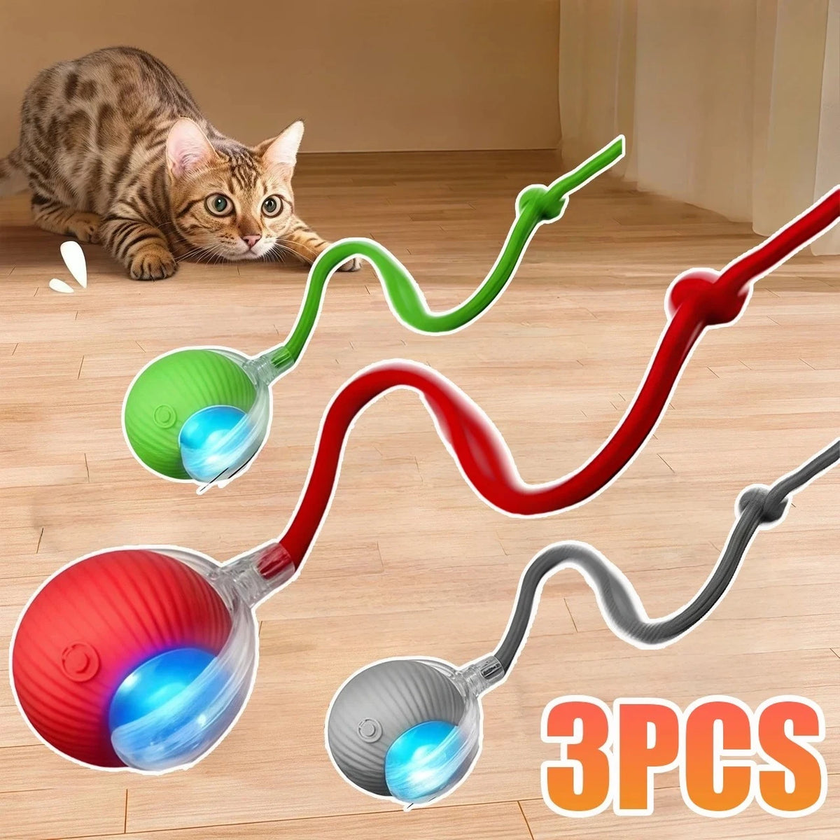 Smart Rolling Ball Cat Toy – Rechargeable Automatic Interactive Toy with Faux Tail